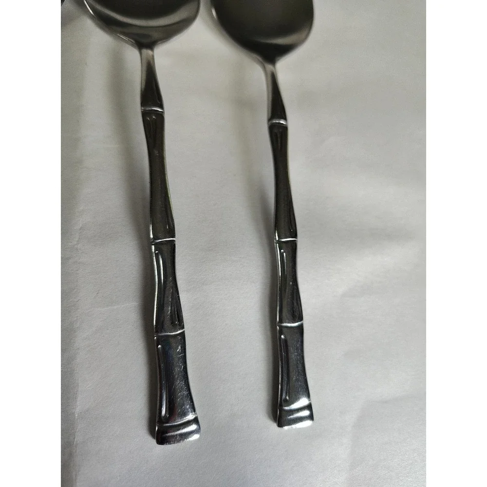 Bamboo Stainless Steel Tablespoons Spoons & Teaspoon Made In Korea Lot Of 5